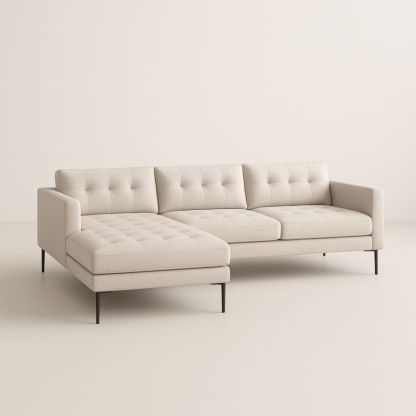 Canapé d'angle en tissu avec accoudoirs et pieds en métal 230x150 cm