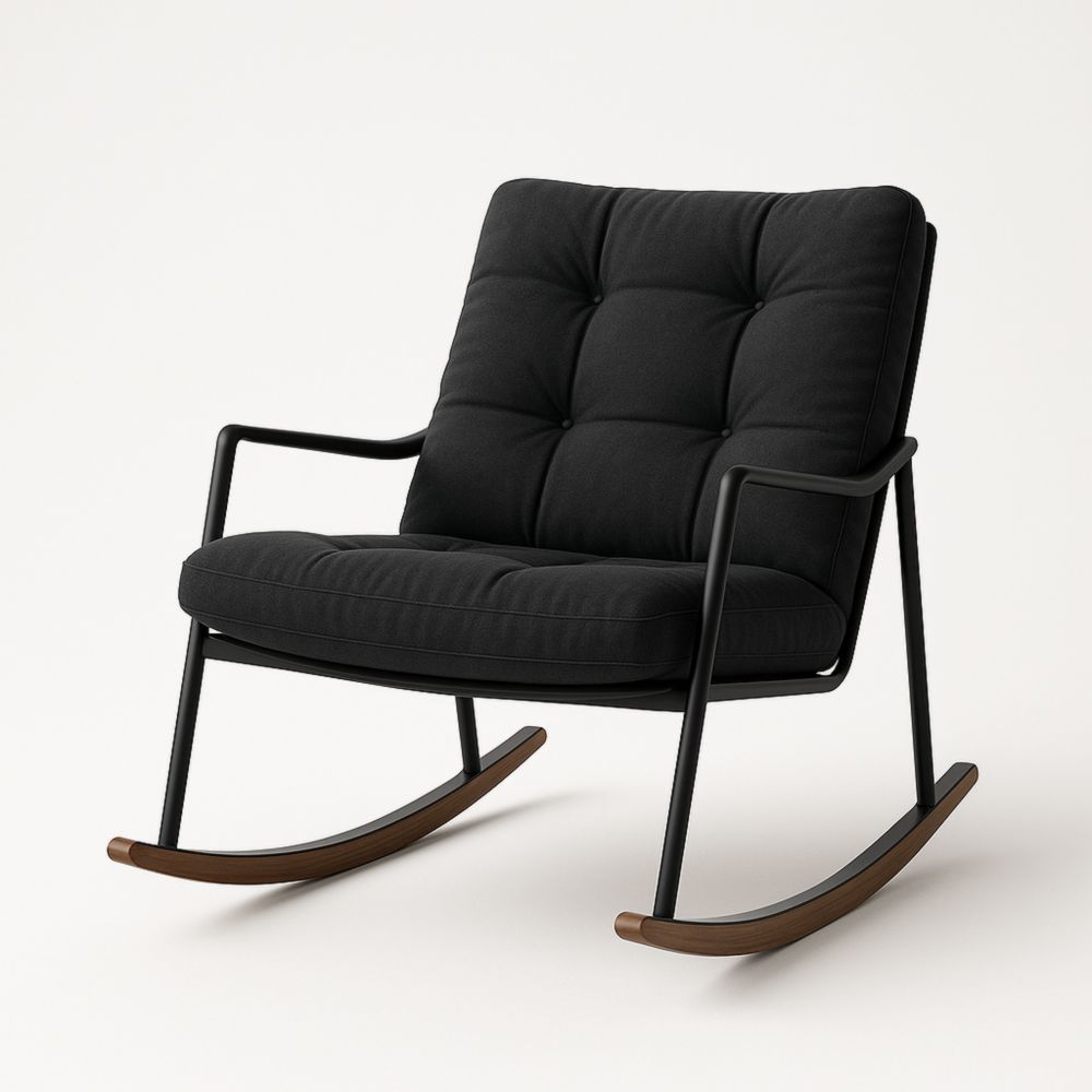 Chaise à bascule en métal et tissu noir avec accoudoirs