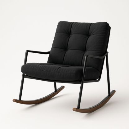 Chaise à bascule en métal et tissu noir avec accoudoirs
