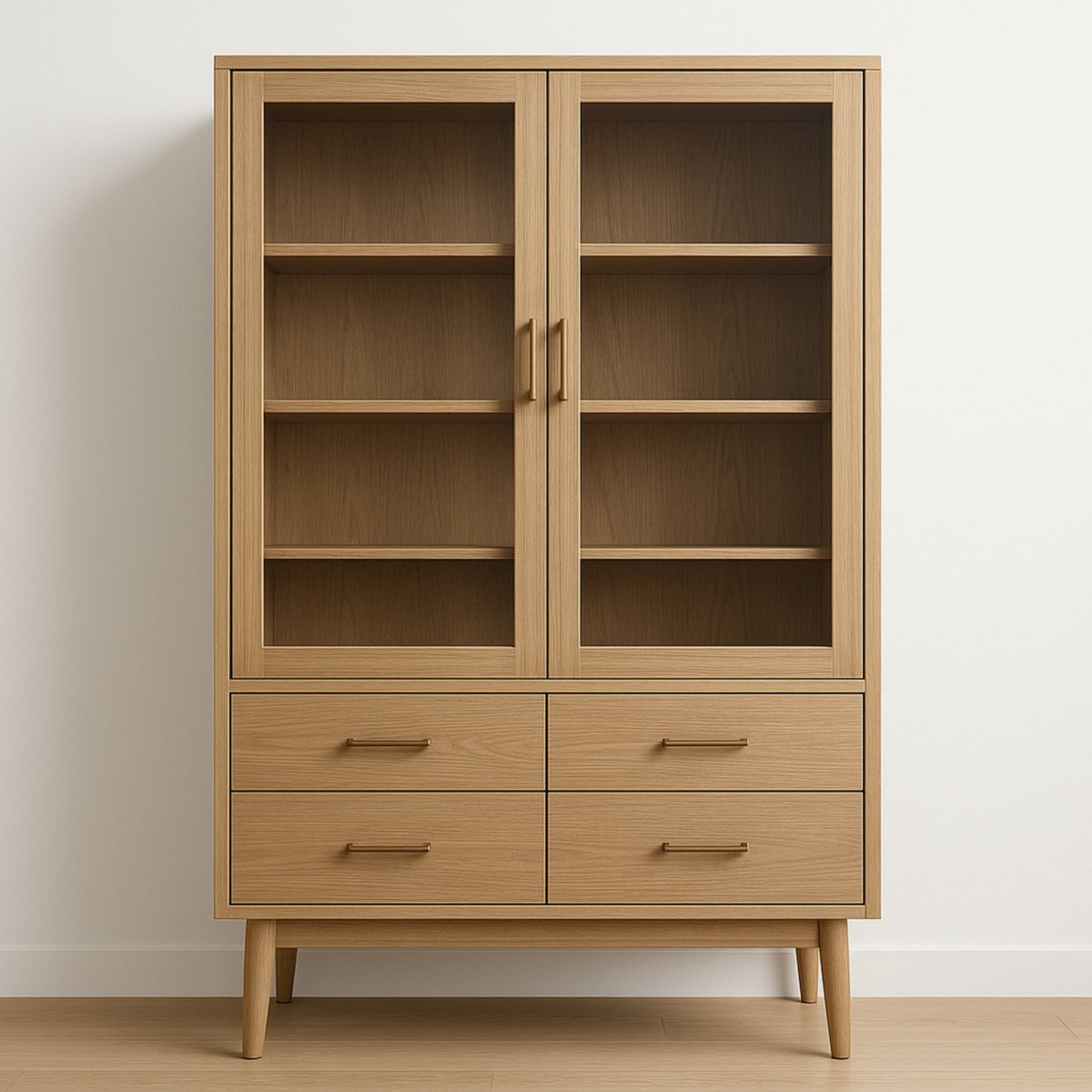 Vitrine en chêne avec portes en verre