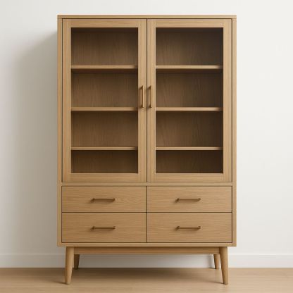 Vitrine en chêne avec portes en verre