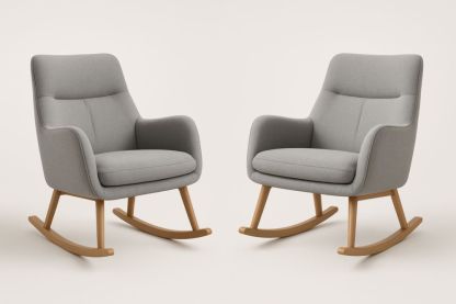 Fauteuil à bascule en tissu gris avec cadre en bois