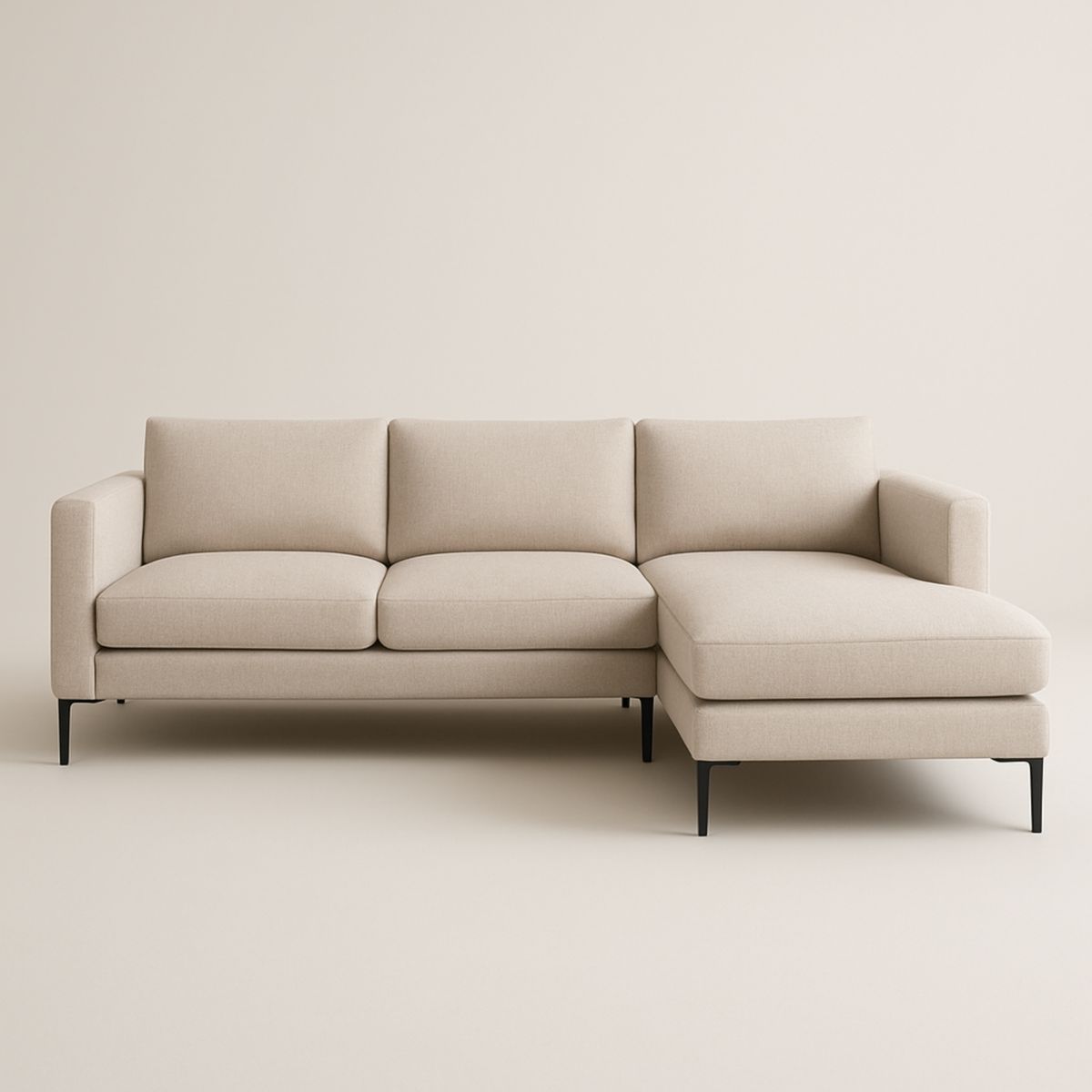 Canapé d'angle beige en lin avec pieds métalliques