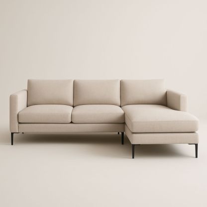 Canapé d'angle beige en lin avec pieds métalliques