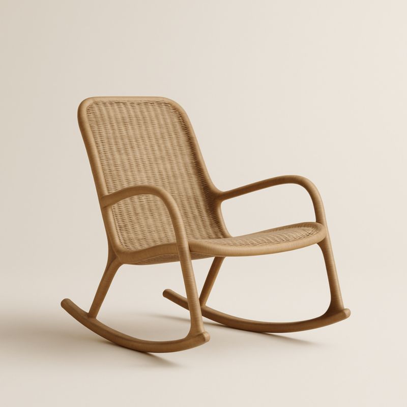 Fauteuil à Bascule Bois Rotin Naturel