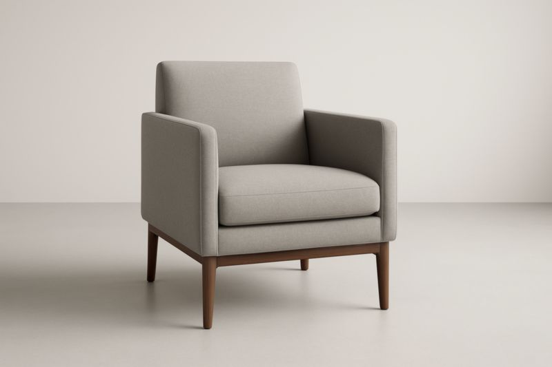 Fauteuil en tissu polyester gris avec cadre en bois