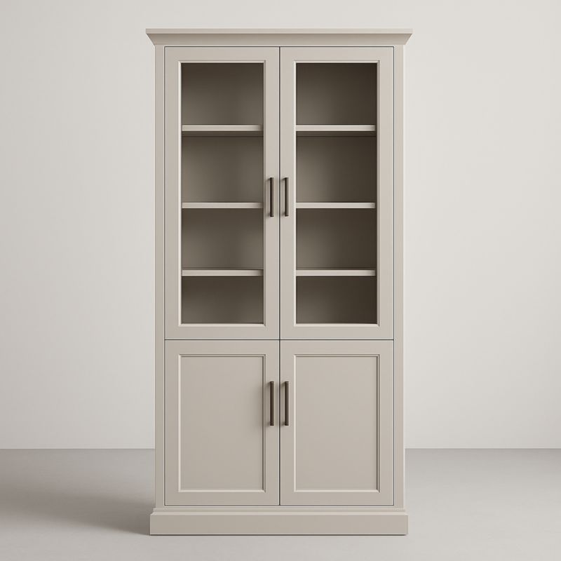 Vitrine en MDF avec portes en verre et étagères réglables, couleur crème, 200 cm.