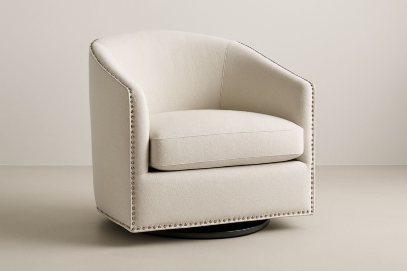 Fauteuil pivotant tissu polyester beige clous décoratifs L80cm P80cm H90cm