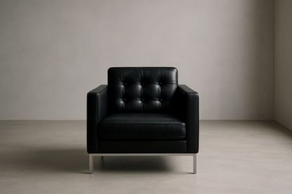 Fauteuil cuir noir pieds métal 75x80x86 cm