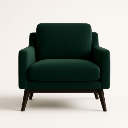 Fauteuil en tissu vert avec pieds en bois