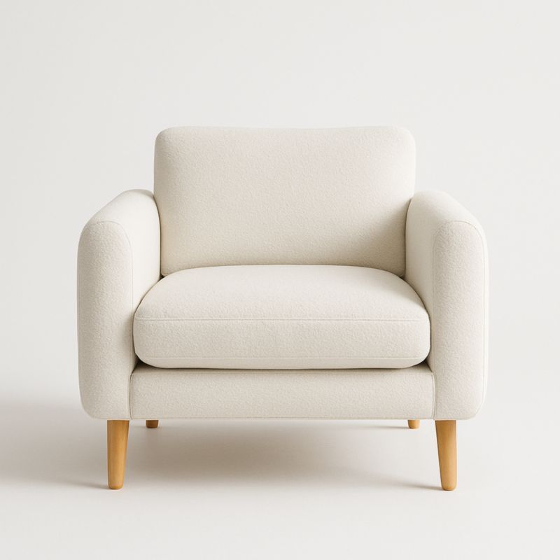 Fauteuil en tissu polyester blanc avec pieds en bois