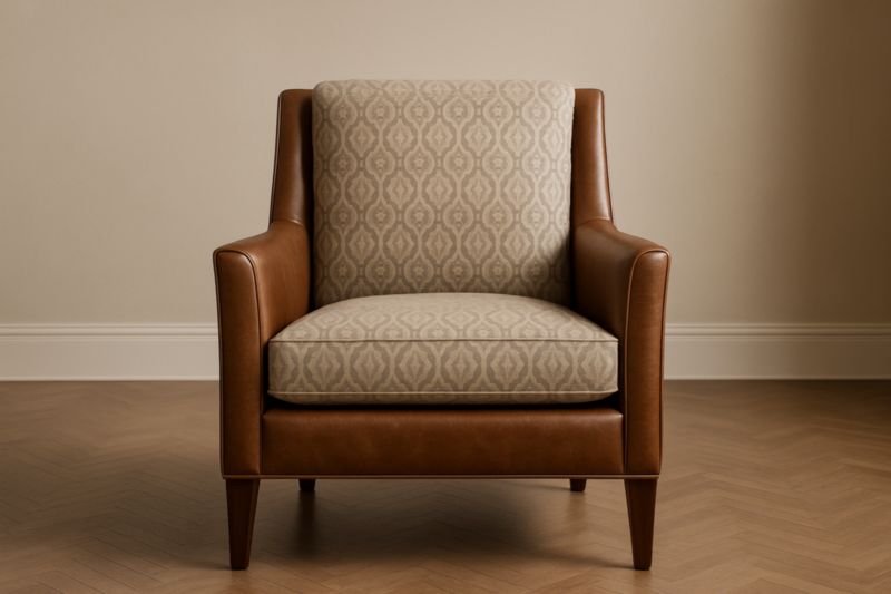 Fauteuil en tissu jacquard et cuir synthétique Marron 75x80x95 cm