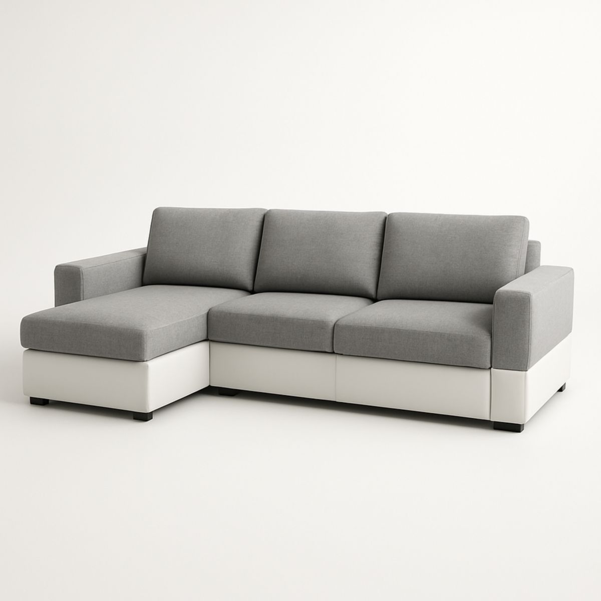 Canapé d'angle en tissu gris et simili-cuir blanc