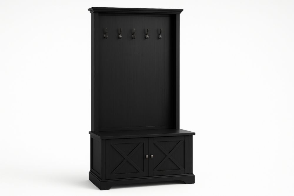 Panca Appendiabiti in Legno MDF Nero con Ganci