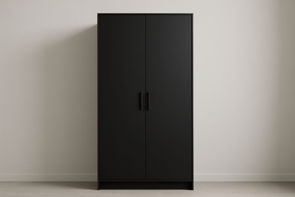 Armadio a Due Ante in Legno MDF Nero con Maniglie in Metallo