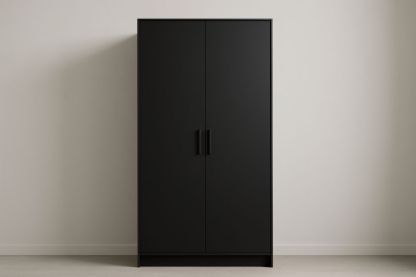 Armadio a Due Ante in Legno MDF Nero con Maniglie in Metallo