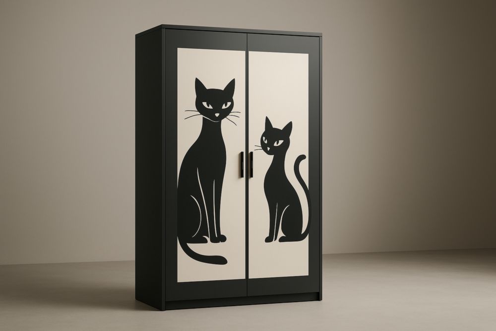 Armadio a Due Ante in MDF con Motivo Gatto 180x90x50 cm