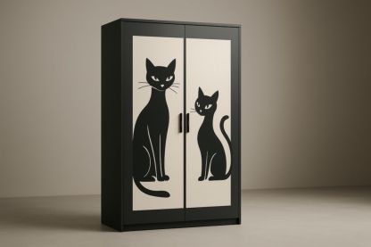 Armadio a Due Ante in MDF con Motivo Gatto 180x90x50 cm