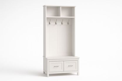 Appendiabiti in Legno Bianco con Cassetti e Ripiani