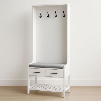 Attaccapanni da ingresso in legno bianco con cuscino grigio
