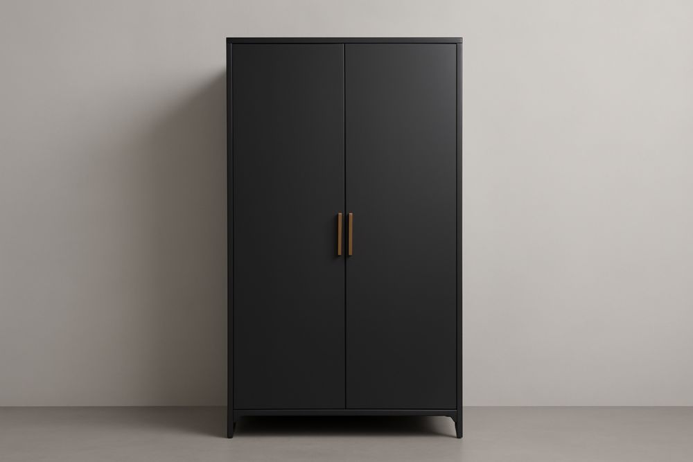 Armadio a Due Ante in Legno Nero con Maniglie in Metallo