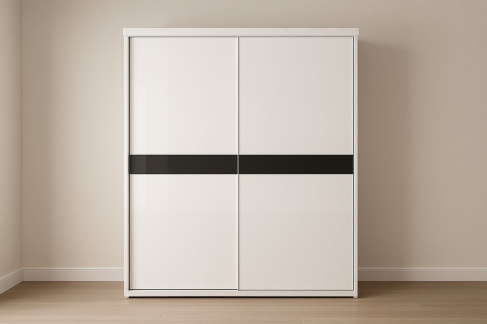 Armadio scorrevole legno composito bianco 2 ante con fascia nera