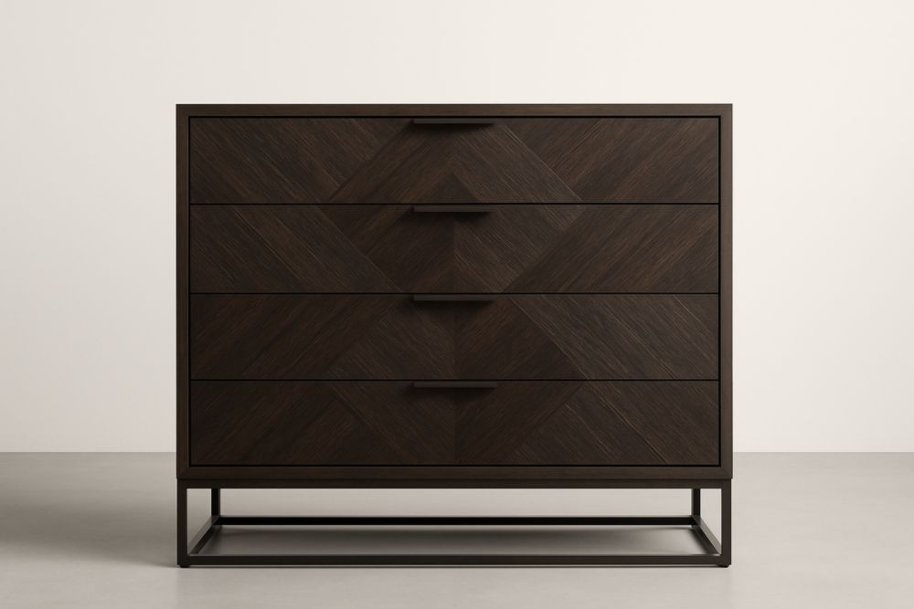 Cassettiera in Legno Massello Scuro con 4 Cassetti