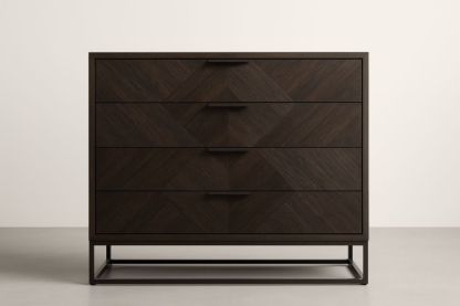 Cassettiera in Legno Massello Scuro con 4 Cassetti