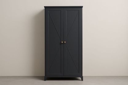 Armadio a Due Ante in Legno Nero con Maniglie in Ottone