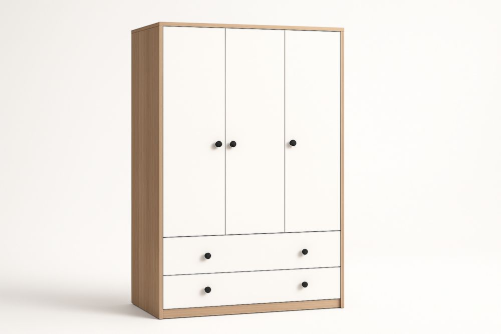 Armadio in MDF Bianco con 3 Ante e 2 Cassetti