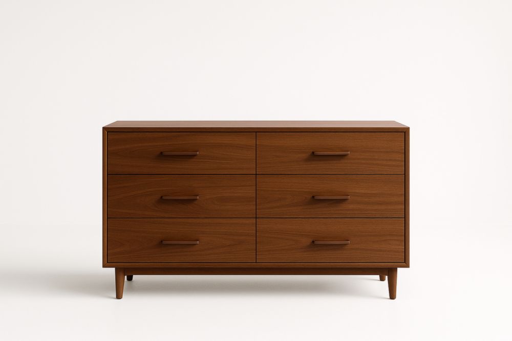 Cassettiera in Legno di Rovere Marrone con 6 Cassetti