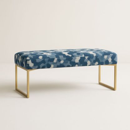 Panca in metallo dorato e tessuto blu 120x45x45 cm