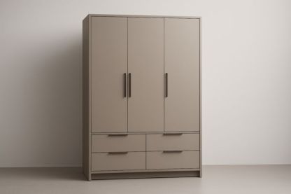 Armadio in MDF con 3 ante e 4 cassetti Beige 200x150x60 cm