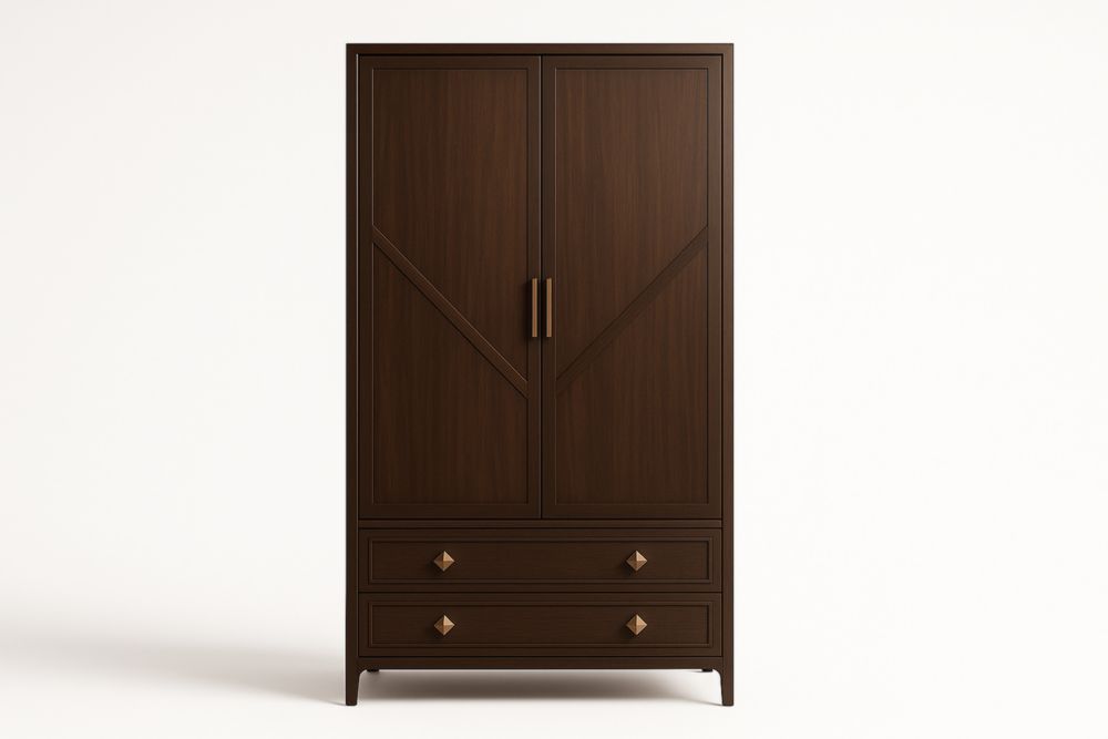 Armadio in Legno Massello Marrone con Due Ante e Due Cassetti