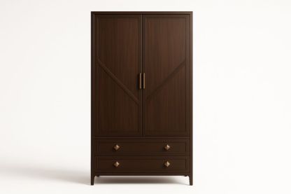 Armadio in Legno Massello Marrone con Due Ante e Due Cassetti