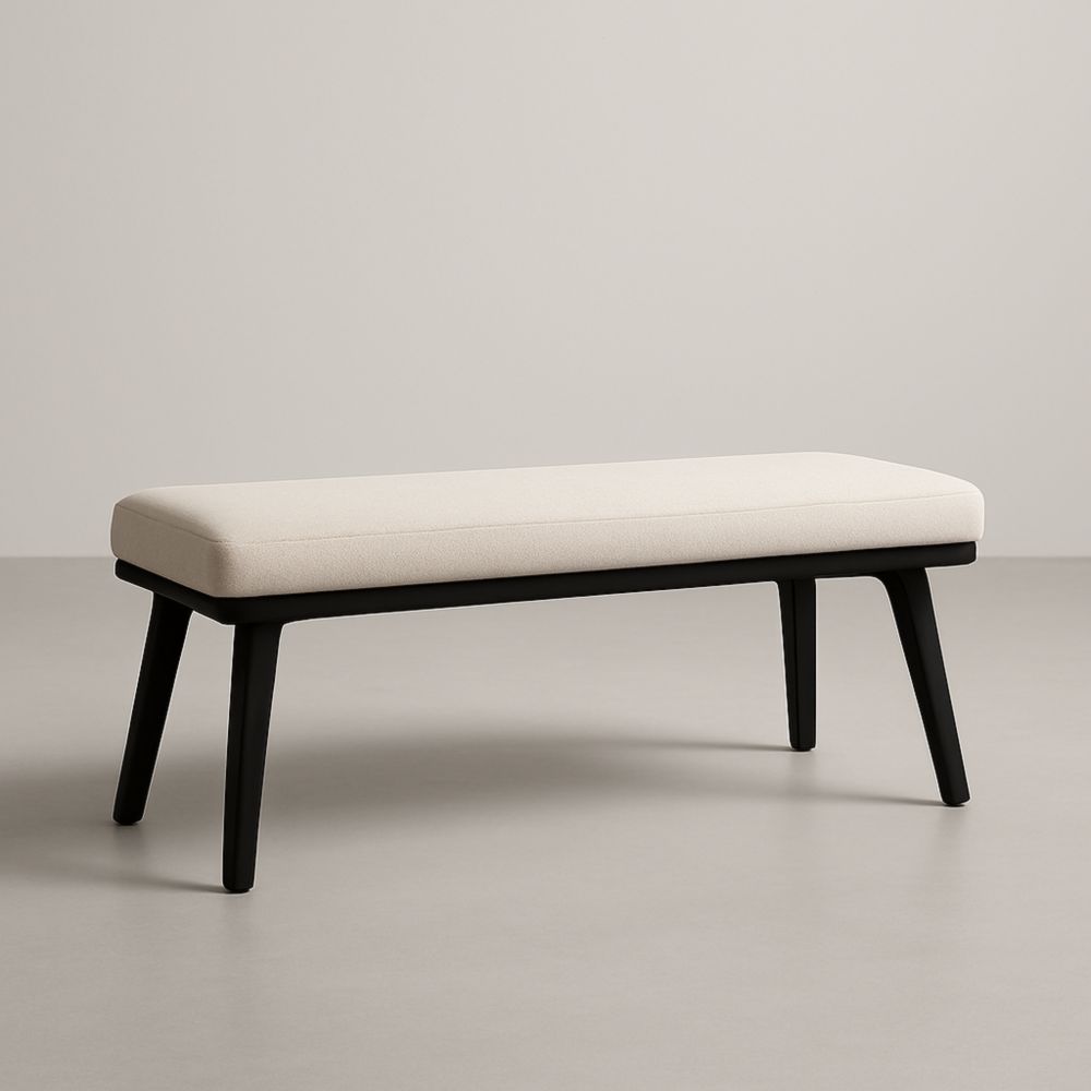 Panca in tessuto con gambe in legno 120 cm Crema/Nero