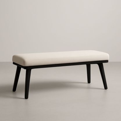 Panca in tessuto con gambe in legno 120 cm Crema/Nero