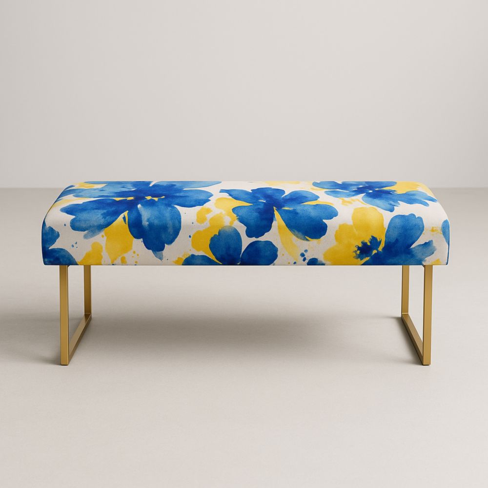 Panca in Metallo e Poliestere Blu e Giallo 120x40x45 cm