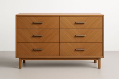 Cassettiera in legno massello marrone con 6 cassetti e maniglie in acciaio