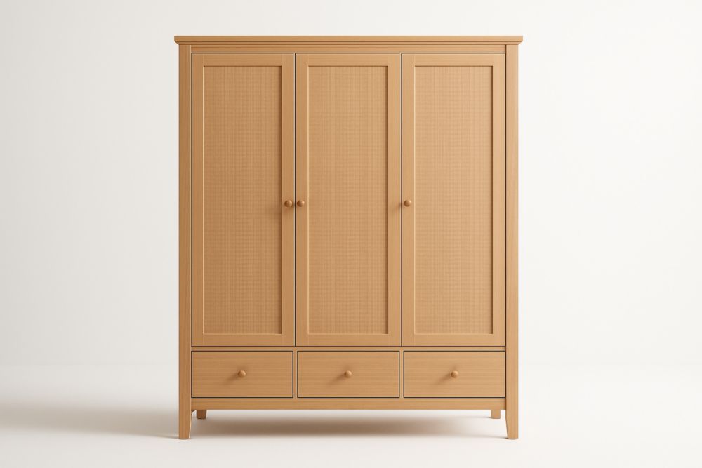 Armadio in Legno Massello con Tre Ante 190x150x60 cm