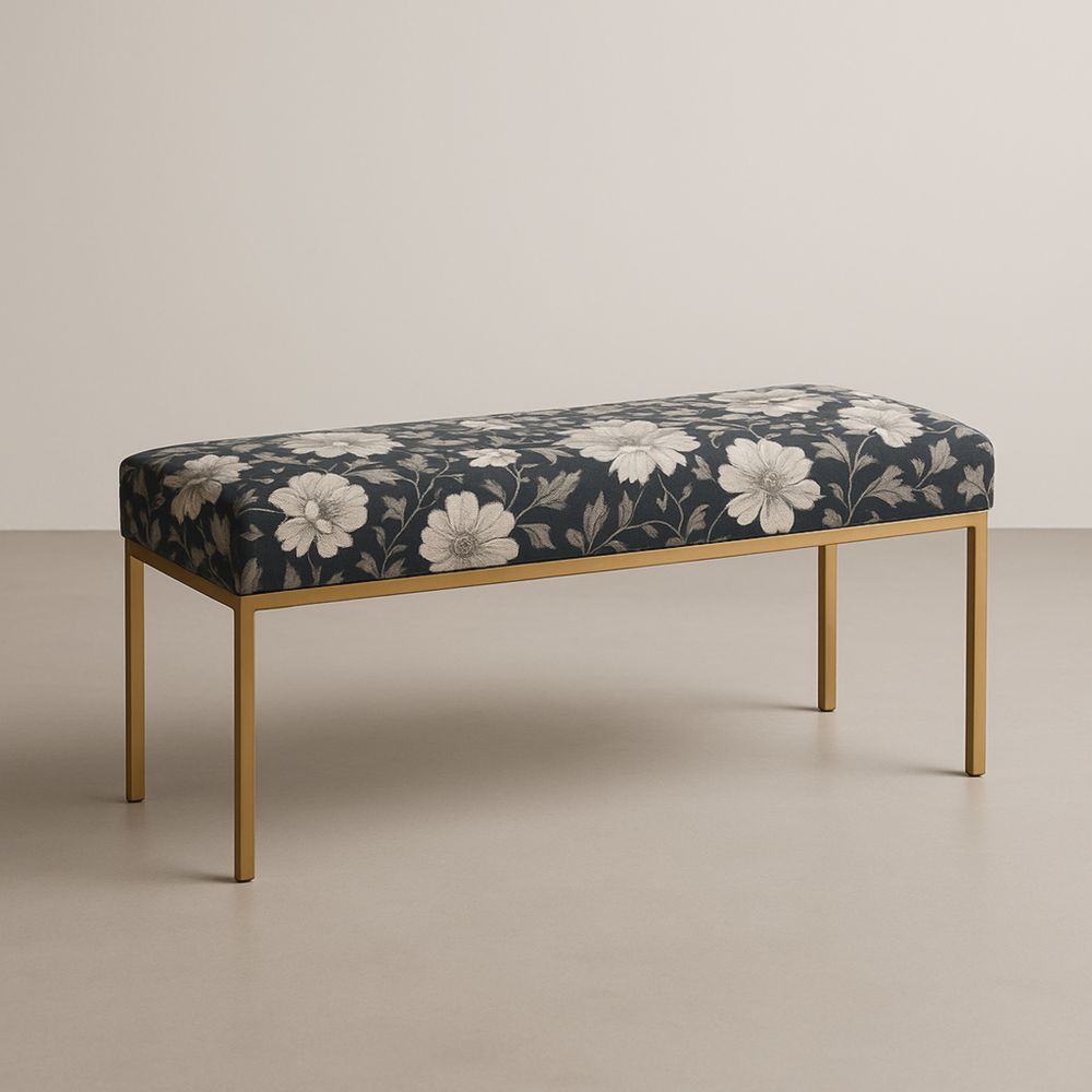 Panca in Tessuto Floreale con Struttura in Metallo