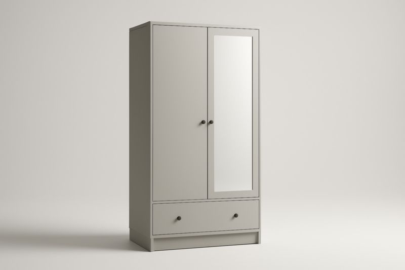Armadio a Due Ante con Specchio in Legno Massello Grigio 200x100x50 cm