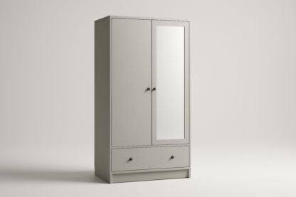 Armadio a Due Ante con Specchio in Legno Massello Grigio 200x100x50 cm