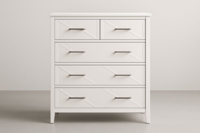 Cassettiera a 5 cassetti in MDF bianco con maniglie in acciaio