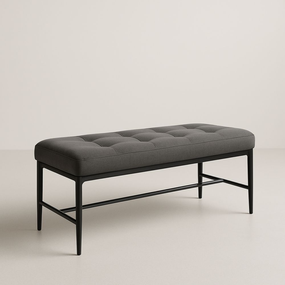 Panca in metallo nero con seduta in poliestere grigio 120x40x45 cm