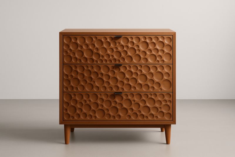 Mobile contenitore in Rovere Intagliato con 3 Cassetti, Colore Marrone