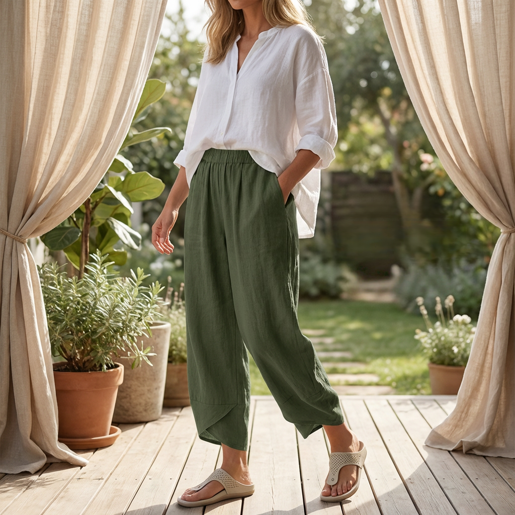 Women's Solid Color Loose Elegant Casual Simple Cotton And Linen Ninth Pants