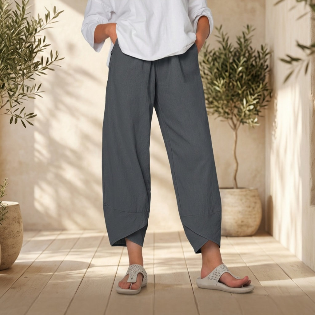 Women's Solid Color Loose Elegant Casual Simple Cotton And Linen Ninth Pants
