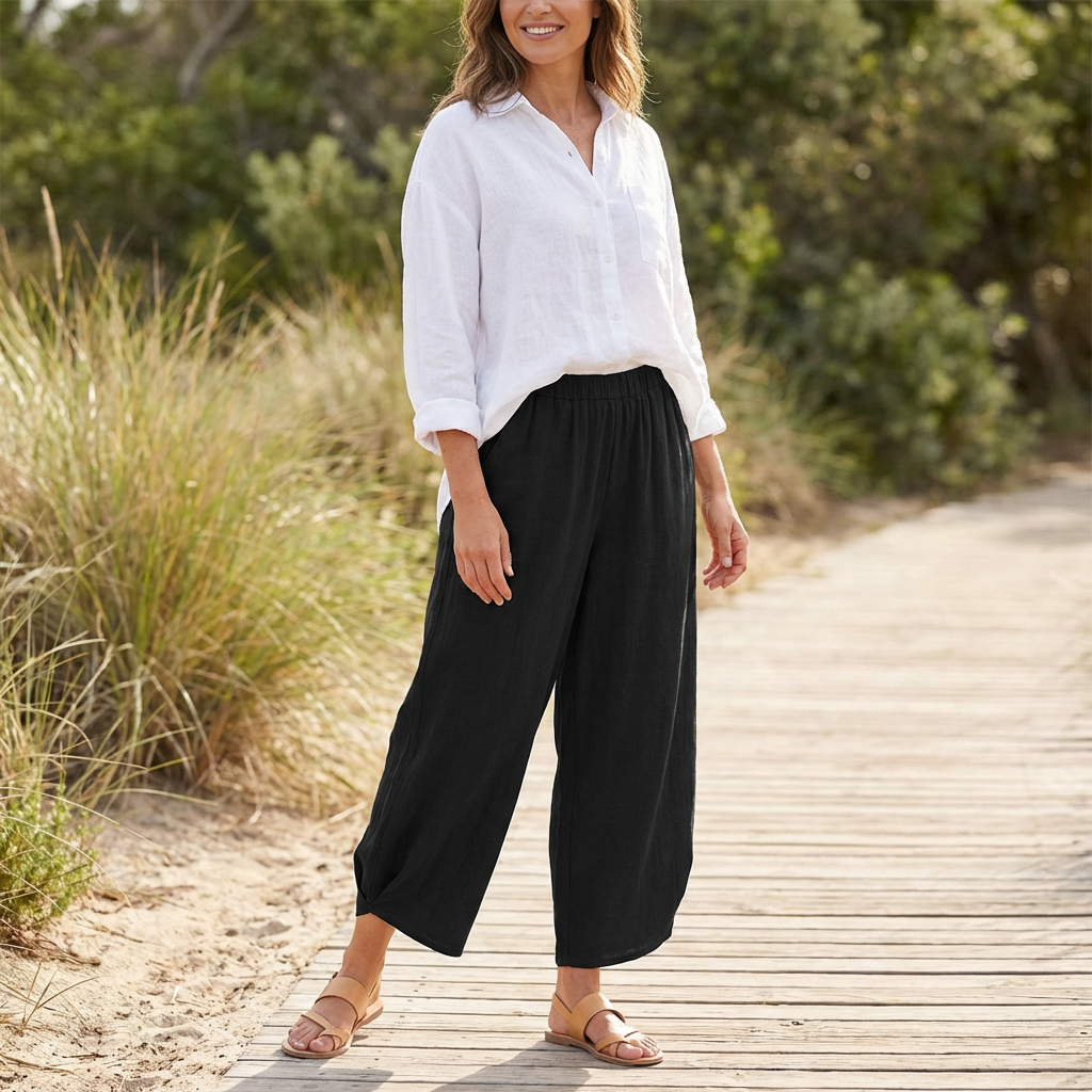 Women's Solid Color Loose Elegant Casual Simple Cotton And Linen Ninth Pants