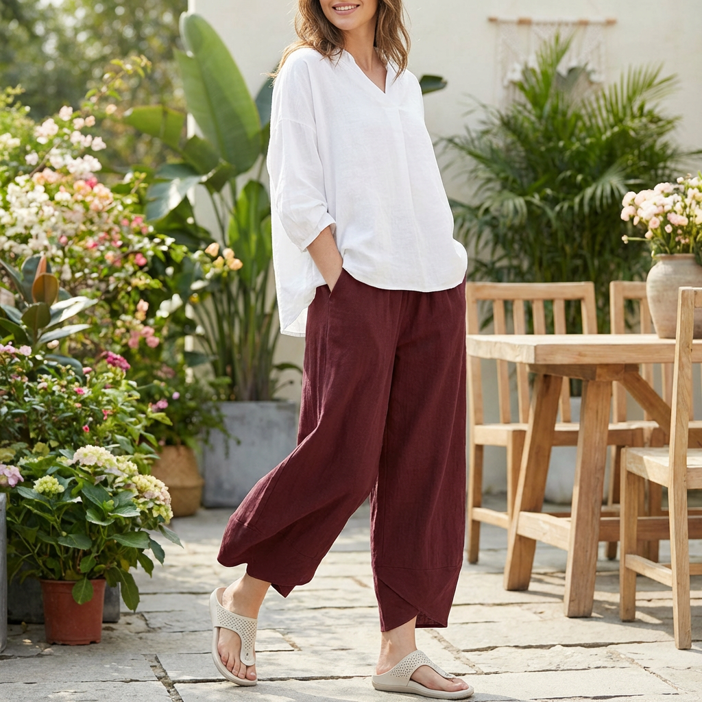 Women's Solid Color Loose Elegant Casual Simple Cotton And Linen Ninth Pants